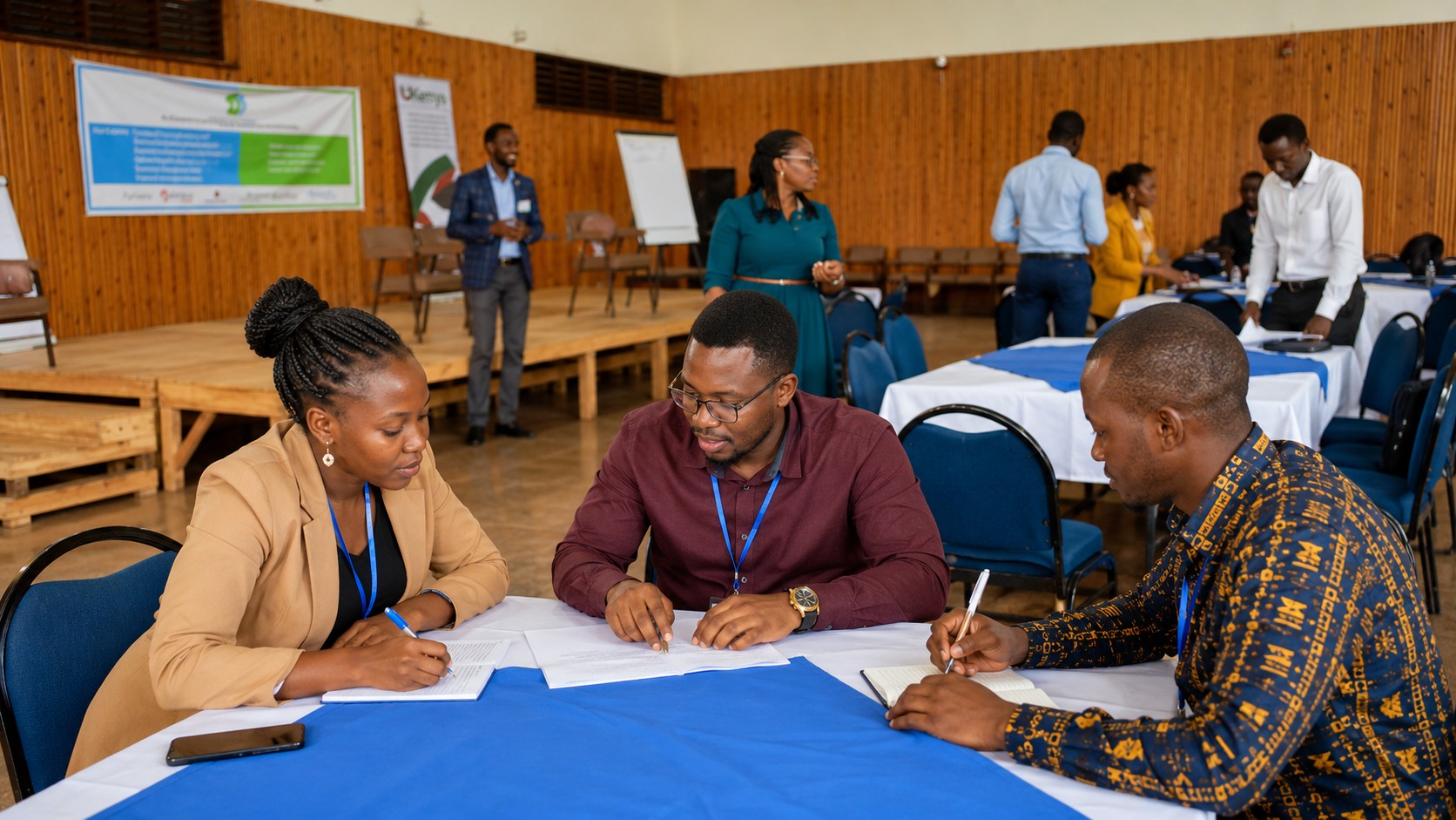 Participants solving a problem together